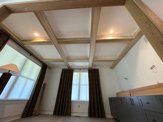Coffered ceiling with painted beams